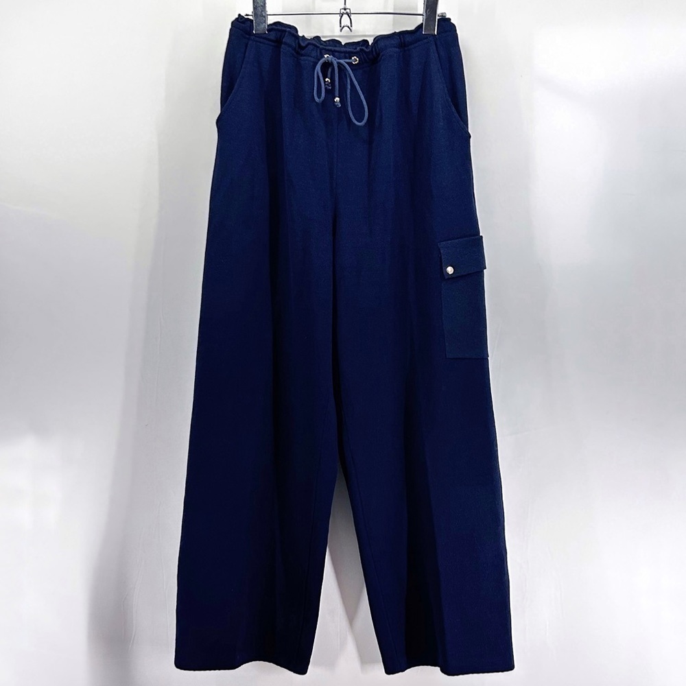 St. John Sport Navy Santa Knit Wide Leg High Waist Joggers Wool Medium